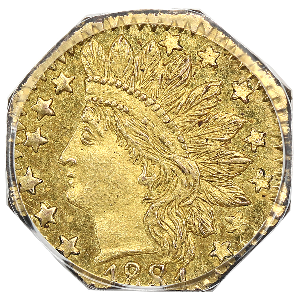 image for: 1881 Cal. Gold 25c PCGS MS64 (BG-799O)
