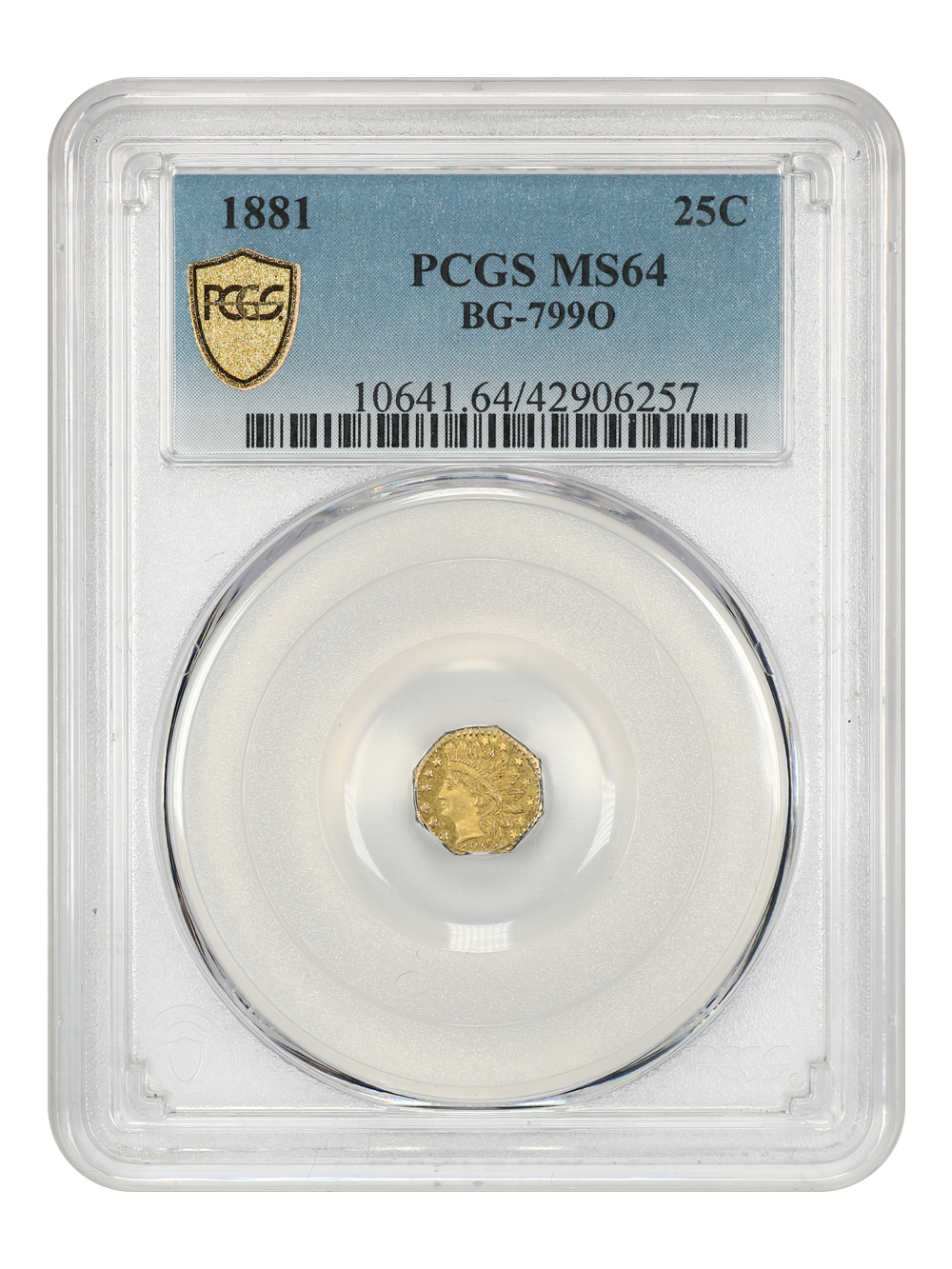 image for: 1881 Cal. Gold 25c PCGS MS64 (BG-799O)