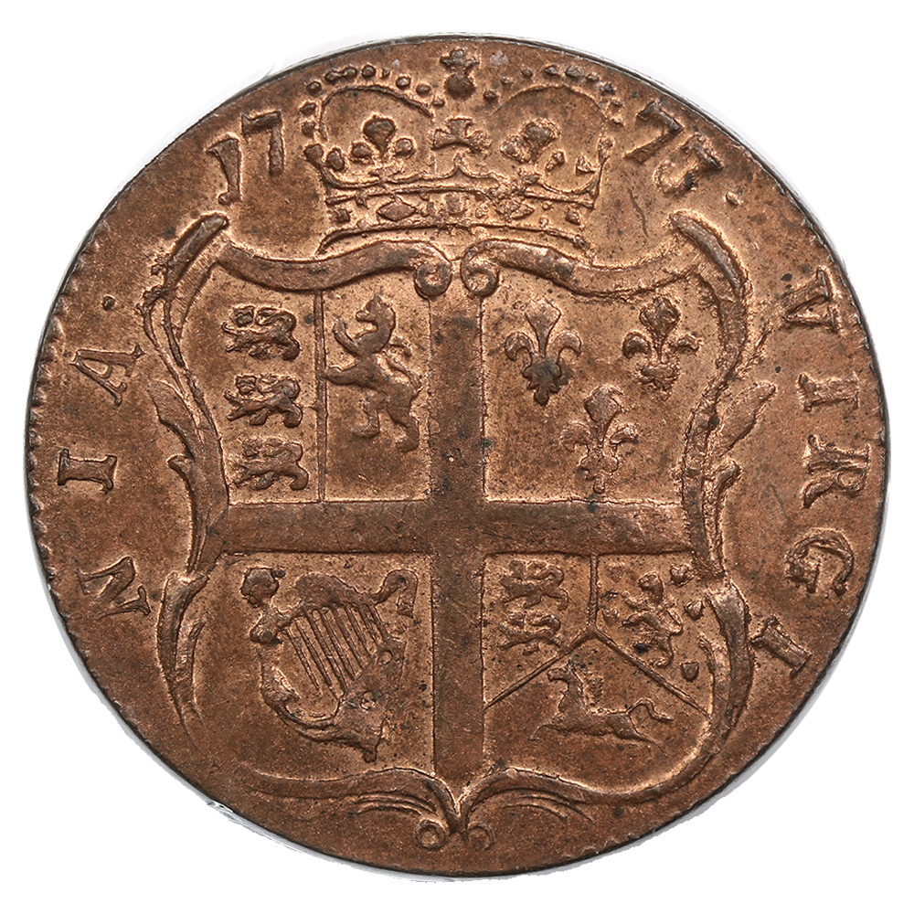 image for: 1773 Virginia Halfpenny PCGS MS63 RB (No Period)