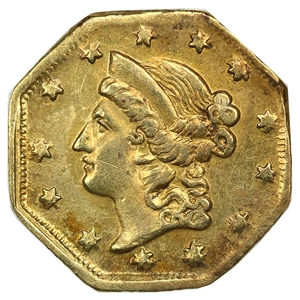image for: No Date Cal Gold $1 PCGS AU58 (Octagonal Humbert Eagle Reverse BG-501)