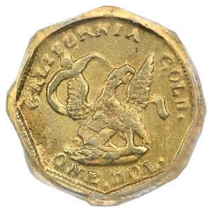 image for: No Date Cal Gold $1 PCGS AU58 (Octagonal Humbert Eagle Reverse BG-501)