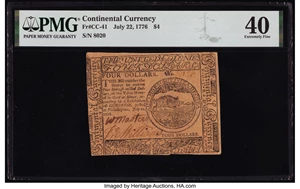 image for: Continental Currency July 22, 1776 $4 PMG Extremely Fine 40....