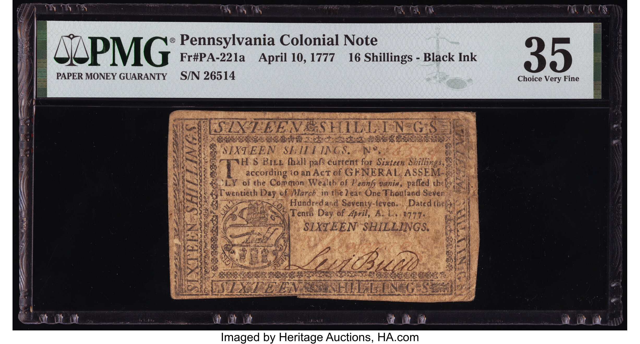 image for: Pennsylvania April 10, 1777 16s PMG Choice Very Fine 35....