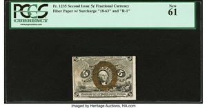image for: Fr. 1235 5¢ Second Issue PCGS New 61....