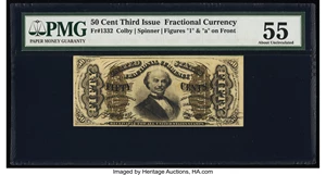 image for: Fr. 1332 50¢ Third Issue Spinner PMG About Uncirculated 55....