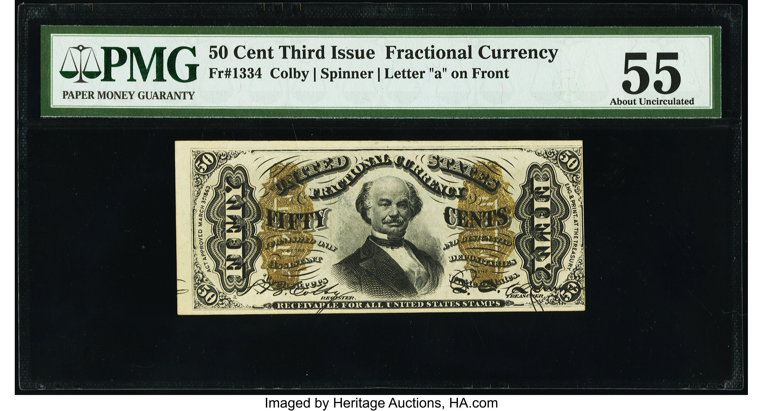 image for: Fr. 1334 50¢ Third Issue Spinner PMG About Uncirculated 55....