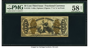 image for: Fr. 1344 50¢ Third Issue Justice PMG Choice About Unc 58 Net....
