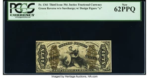 image for: Fr. 1361 50¢ Third Issue Justice PCGS New 62PPQ....