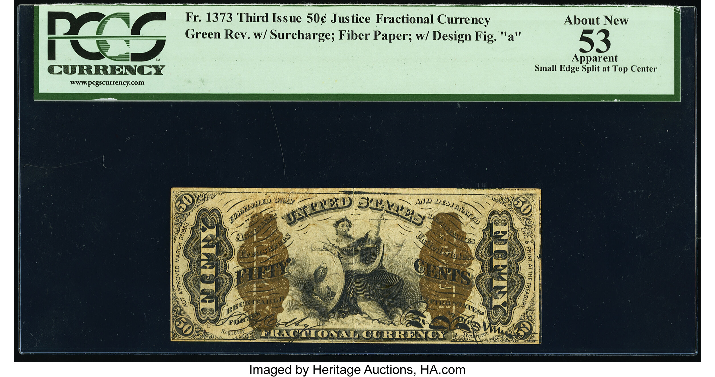 image for: Fr. 1373 50¢ Third Issue Justice PCGS Apparent About New 53....