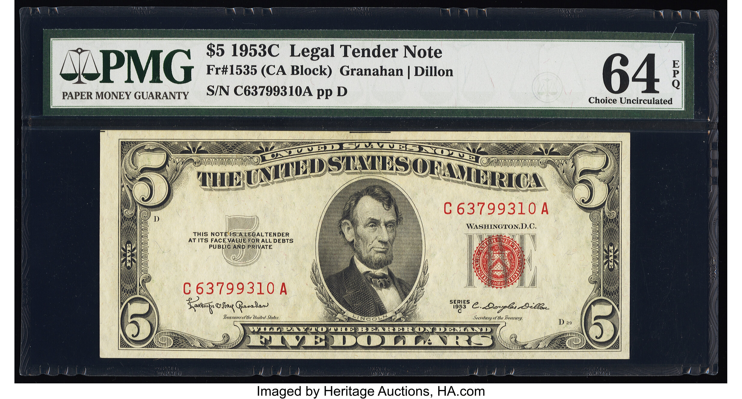 image for: Fr. 1535 $5 1953C Legal Tender Note. PMG Choice Uncirculated 64 EPQ....