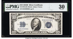 image for: Fr. 1703 $10 1934B Silver Certificate. PMG Very Fine 30....