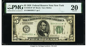 image for: Fr. 1950-B* $5 1928 Federal Reserve Star Note. PMG Very Fine 20....