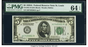 image for: Fr. 1951-H $5 1928A Federal Reserve Note. PMG Choice Uncirculated 64 EPQ....