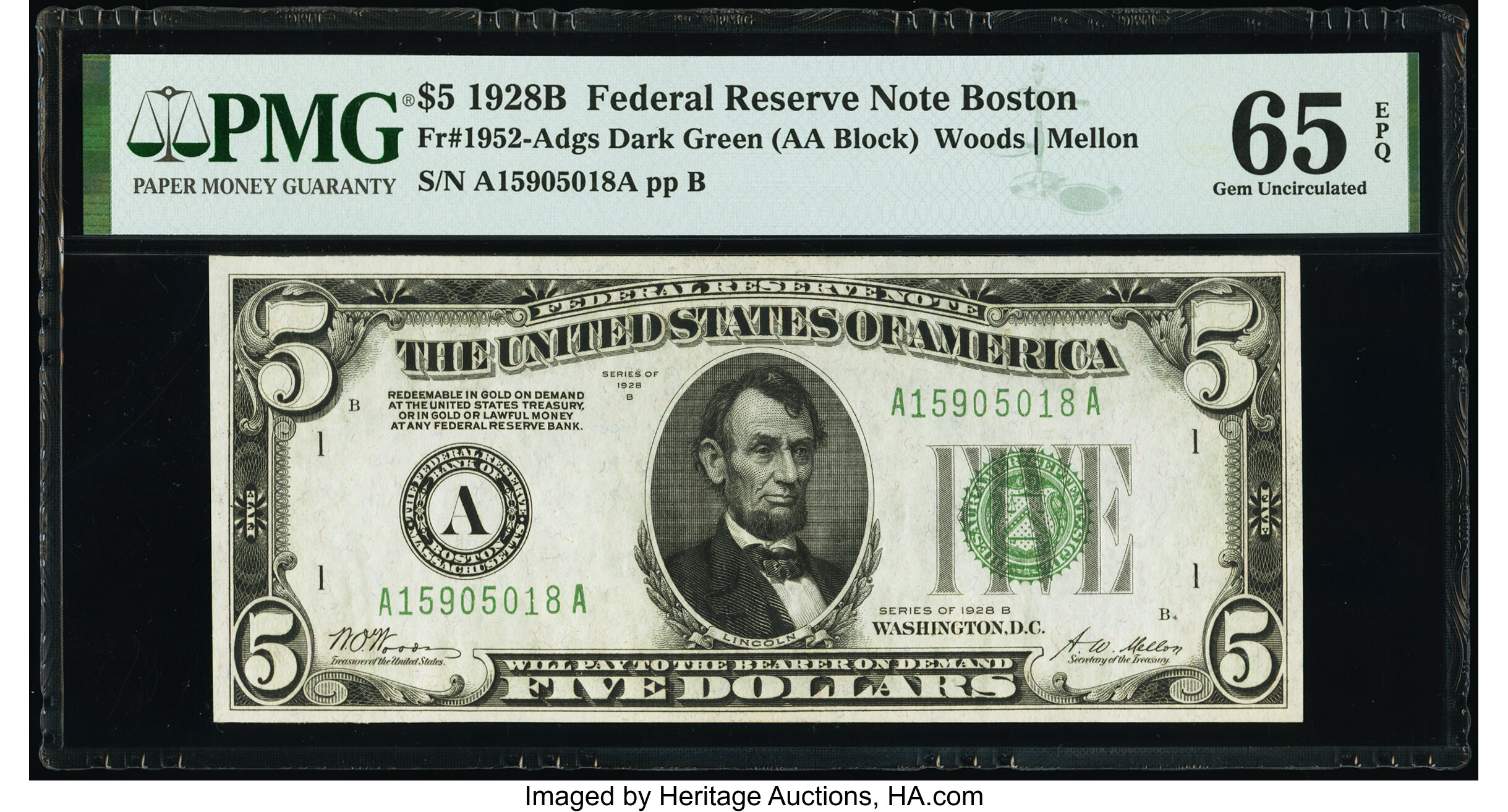 image for: Fr. 1952-A $5 1928B Federal Reserve Note. PMG Gem Uncirculated 65 EPQ....