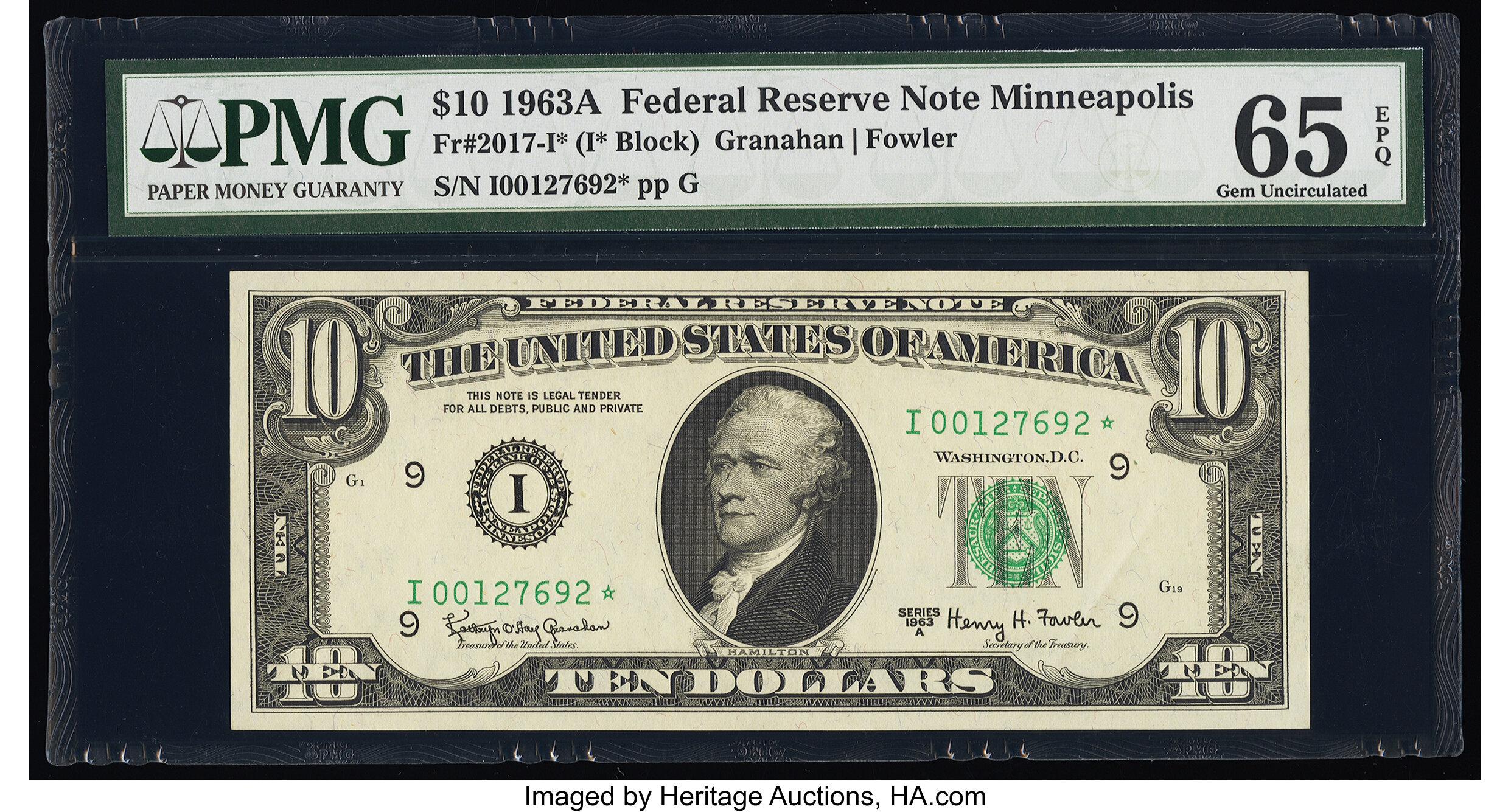 image for: Fr. 2017-I* $10 1963A Federal Reserve Star Note. PMG Gem Uncirculated 65 EPQ....