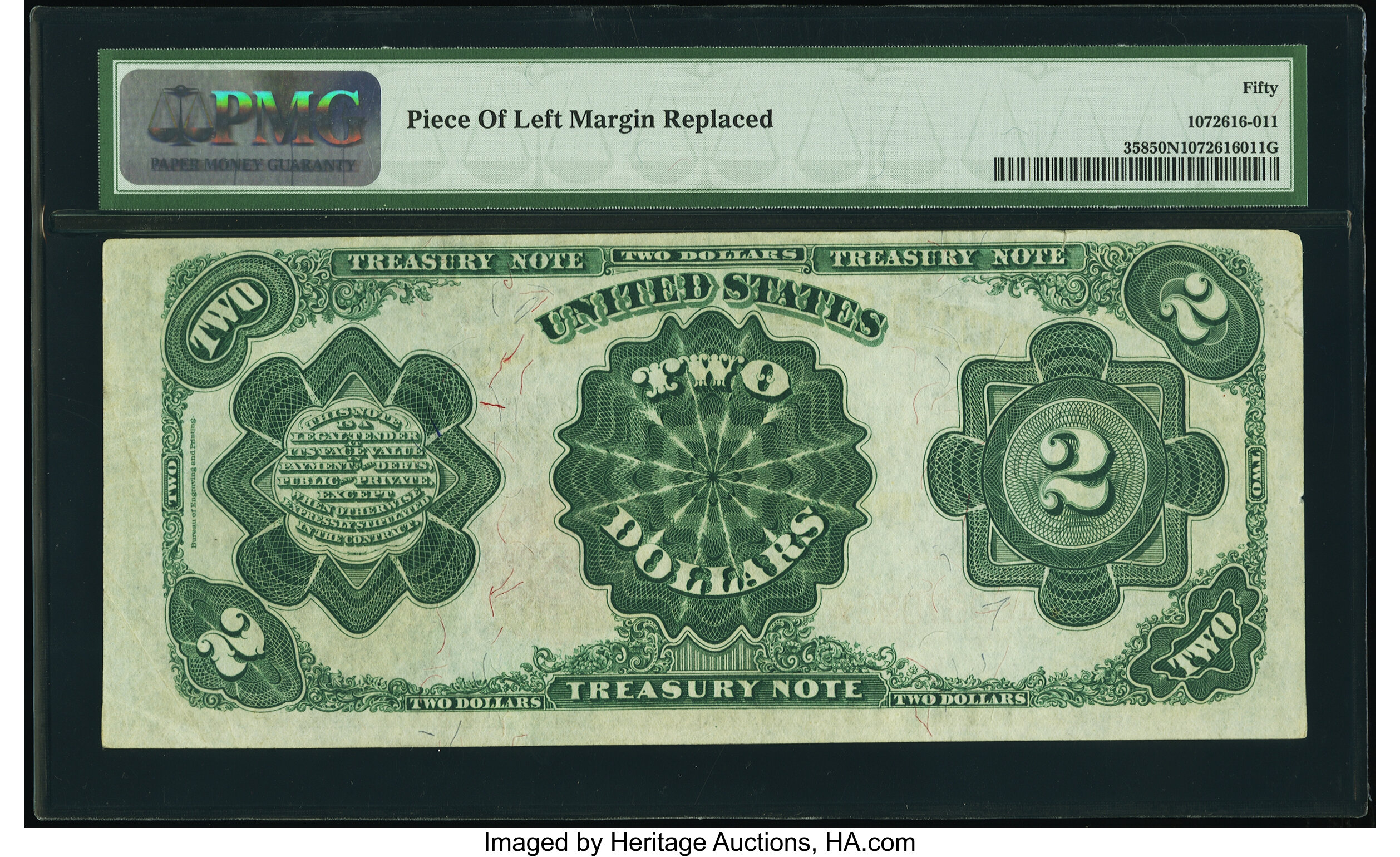 image for: Fr. 358 $2 1891 Treasury Note PMG About Uncirculated 50 Net....
