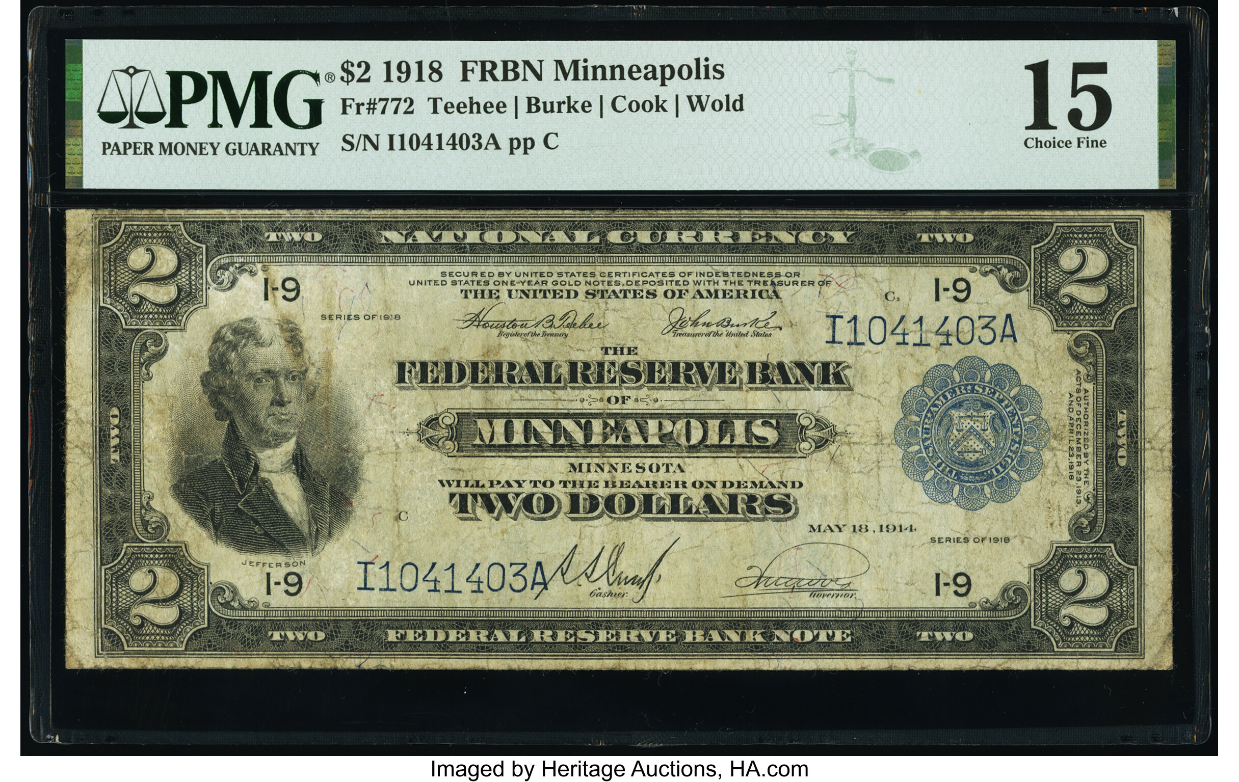 image for: Fr. 772 $2 1918 Federal Reserve Bank Note PMG Choice Fine 15....