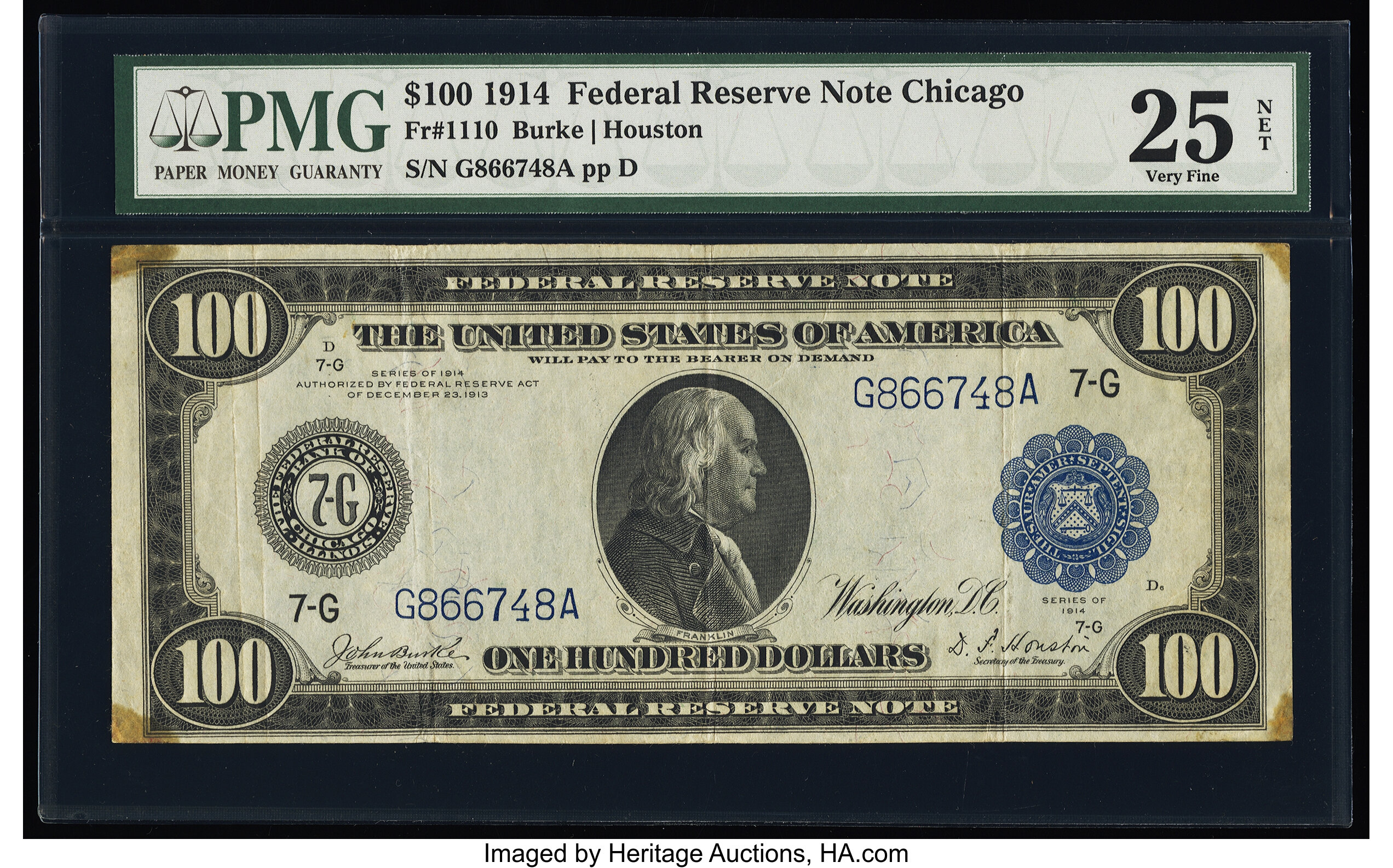 image for: Fr. 1110 $100 1914 Federal Reserve Note PMG Very Fine 25 Net....
