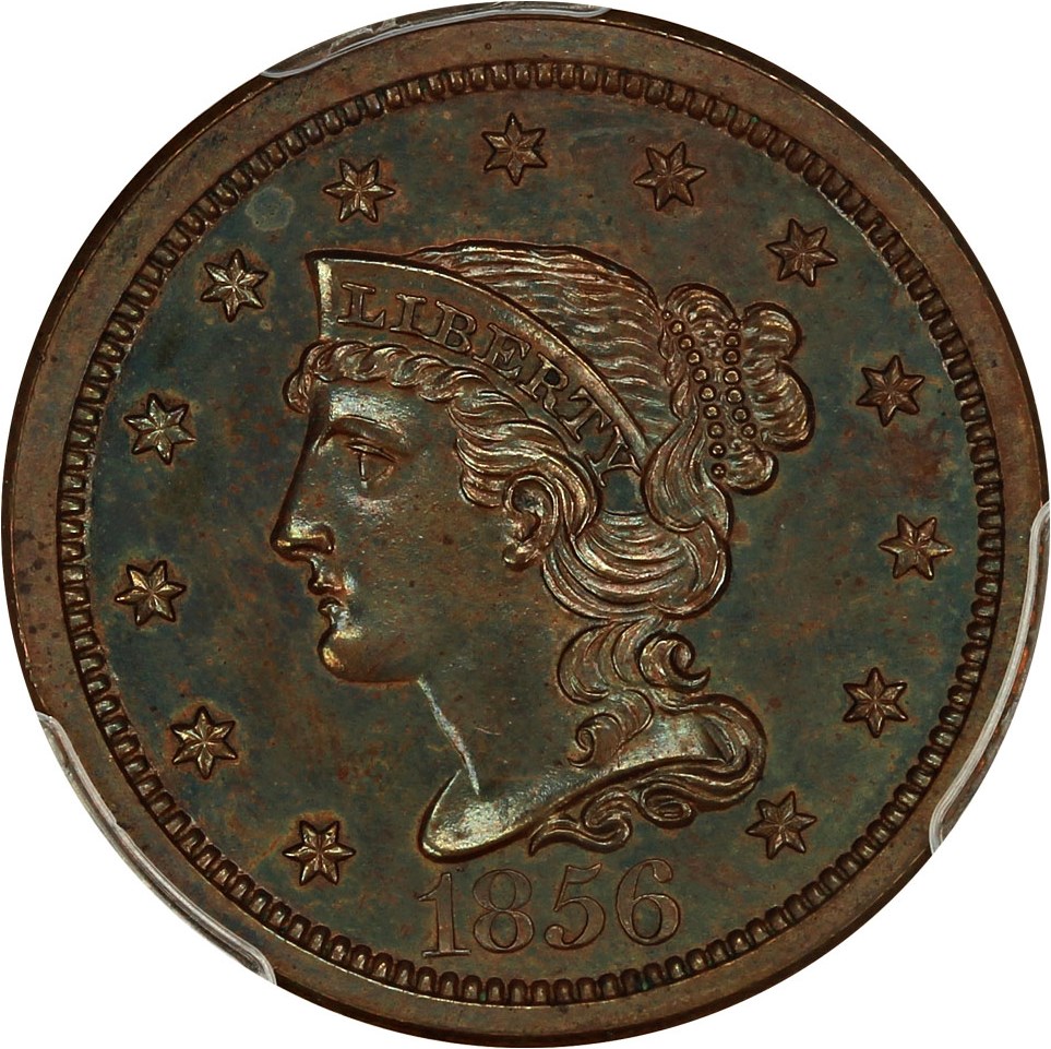 image for: 1856 1c PCGS/CAC Proof 64 BN (Slanted 5) ex: D.L. Hansen