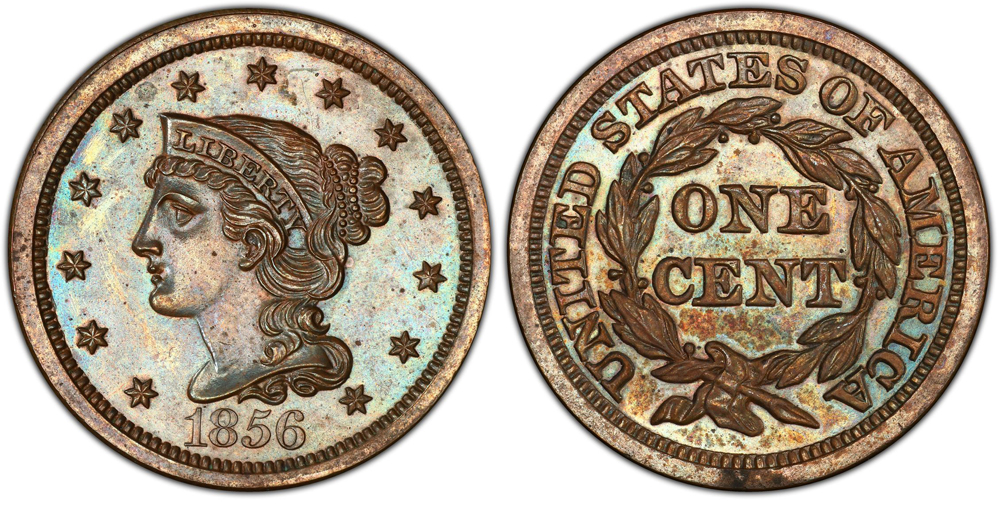 image for: 1856 1c PCGS/CAC Proof 64 BN (Slanted 5) ex: D.L. Hansen