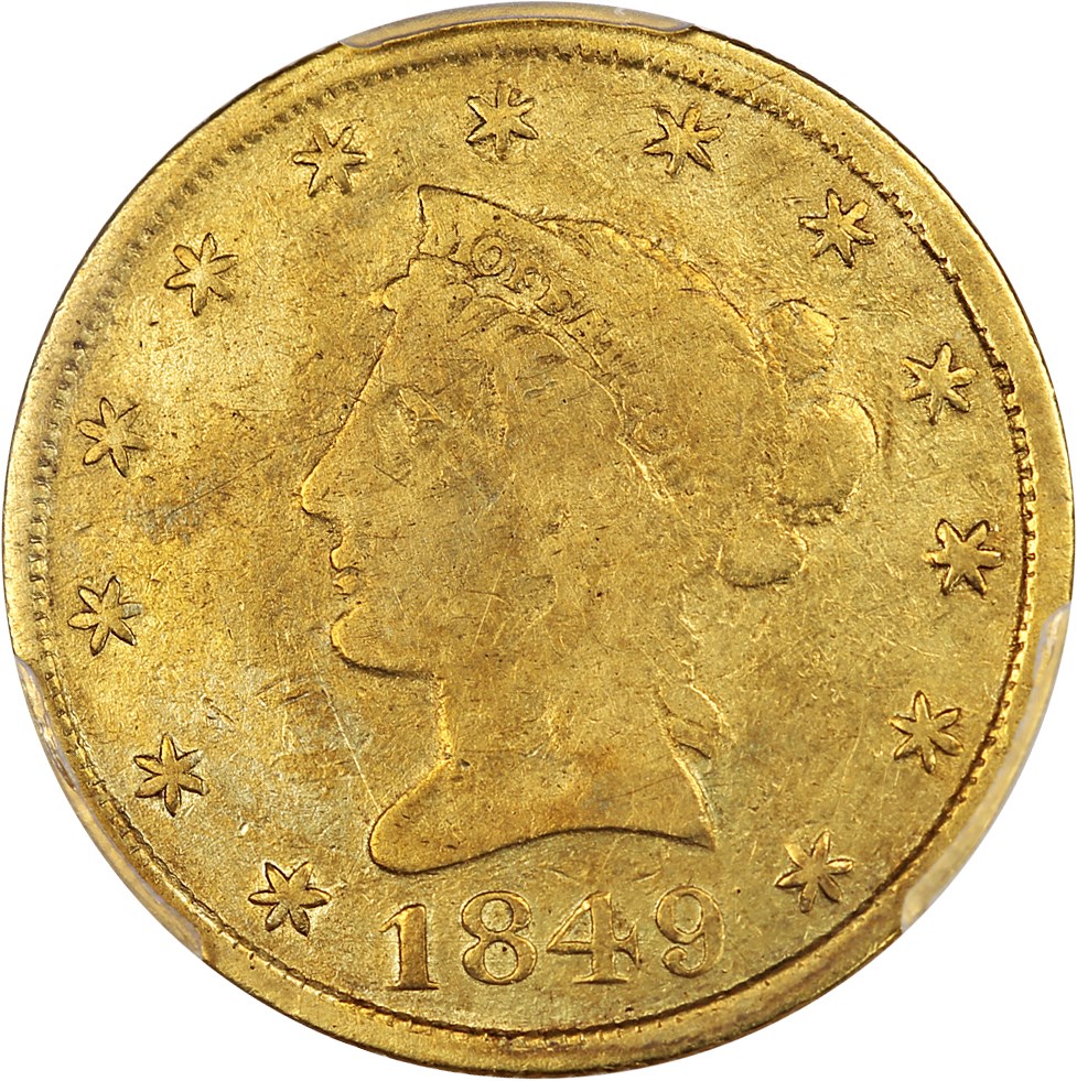 image for: 1849 Moffat $10 PCGS VF25 (TEN D.)