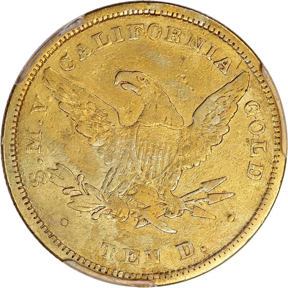 image for: 1849 Moffat $10 PCGS VF25 (TEN D.)
