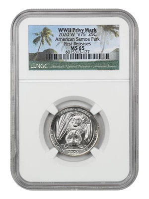 image for: 2020-W American Samoa 25c NGC MS65 (First Release WWII Privy Mark)