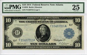 image for: FR. 926 1914 Blue Seal $10 Federal Reserve Note Atlanta PMG Very Fine 25
