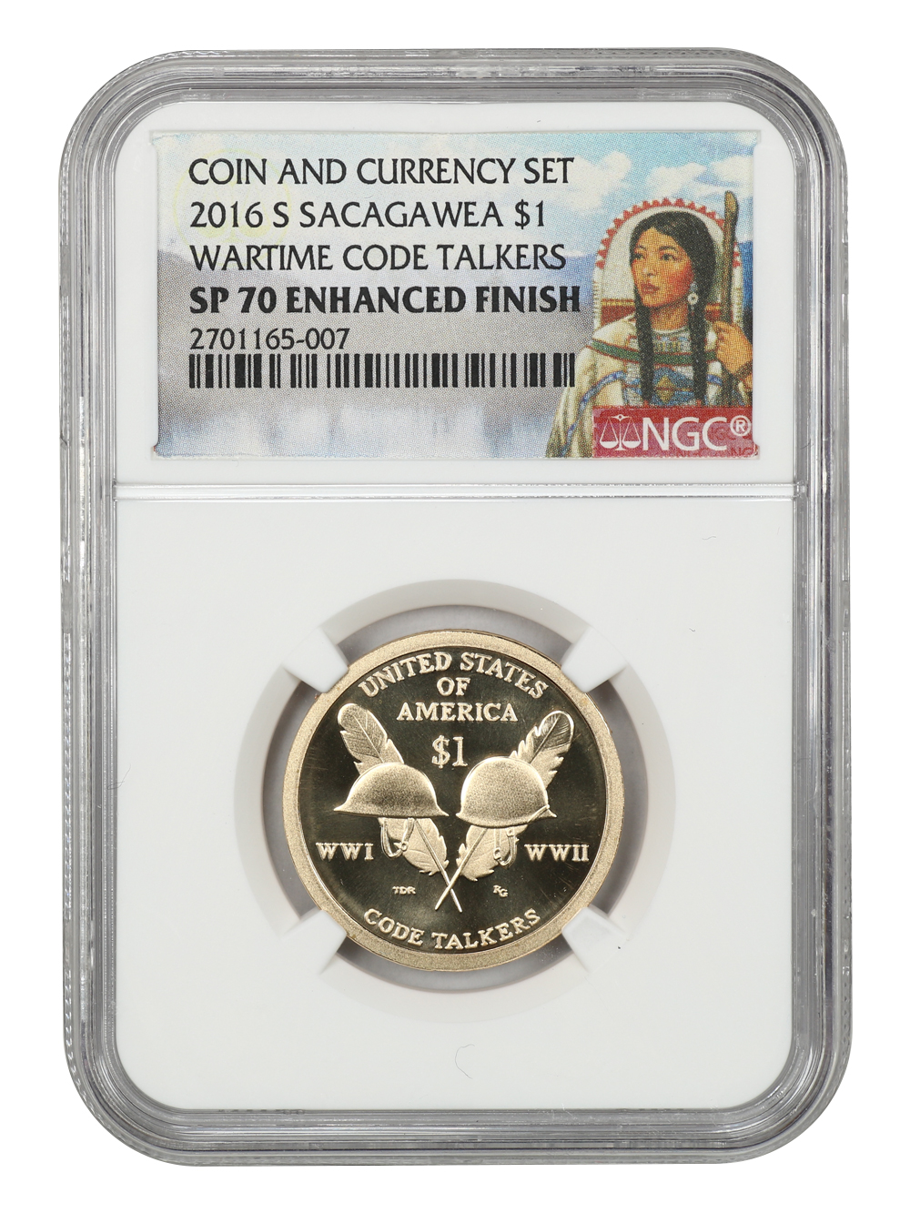 image for: 2016 Coin and Currency Set: NGC/PMG SP70/MS66EPQ Enhanced Finish (Wartime Code Talkers)