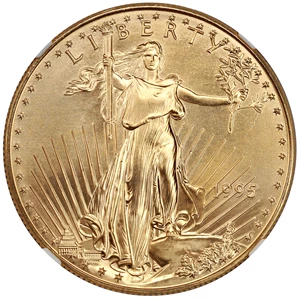 image for: Mint Error: 1995 Gold Eagle $50 NGC MS69 (Obverse Struck Thru)