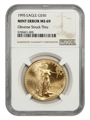 image for: Mint Error: 1995 Gold Eagle $50 NGC MS69 (Obverse Struck Thru)