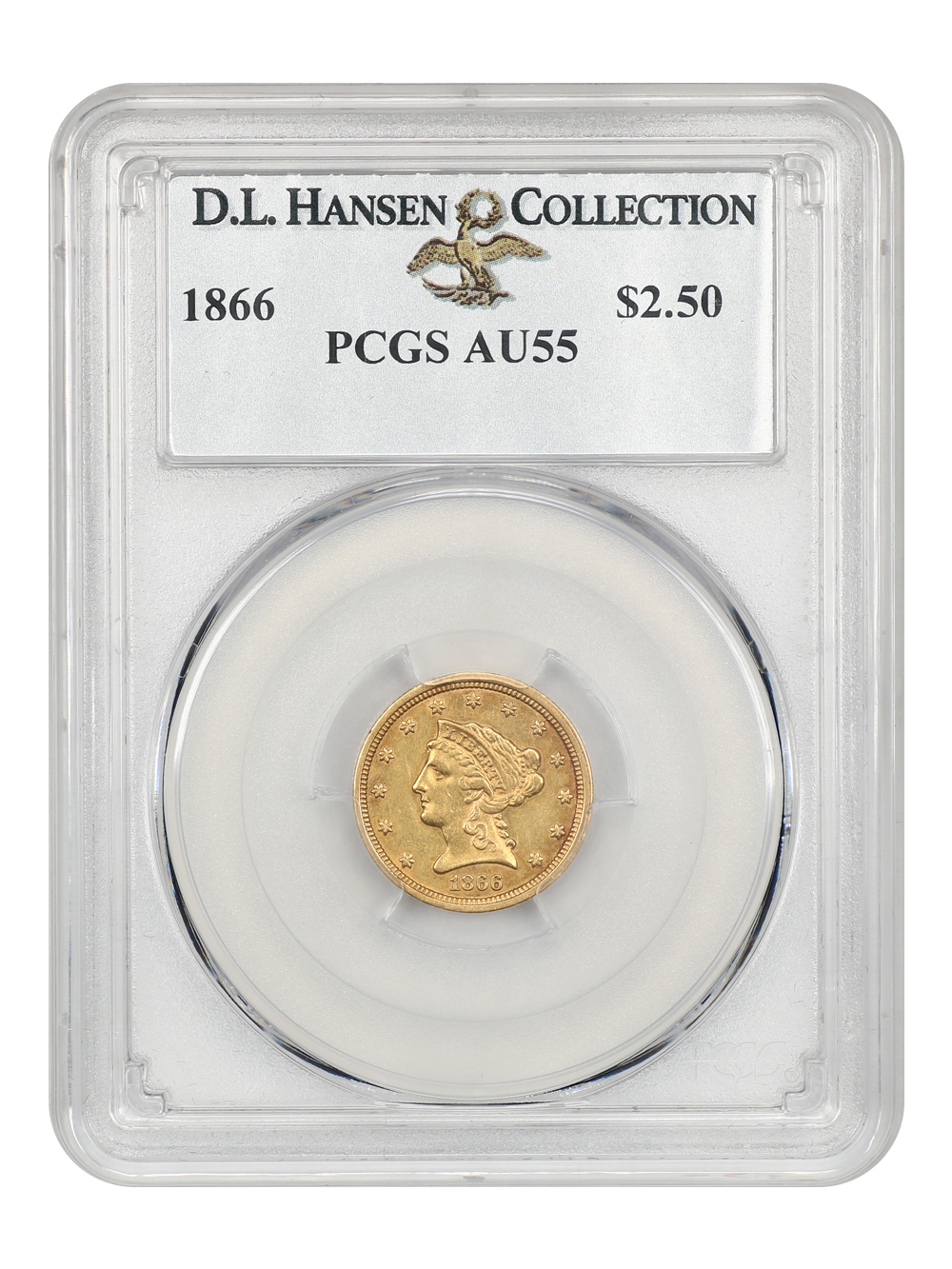 image for: 1866 $2 1/2 PCGS AU55 ex: D.L. Hansen