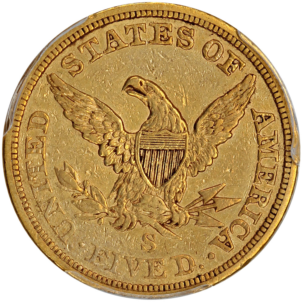 image for: 1863-S $5 PCGS XF40 ex: D.L. Hansen