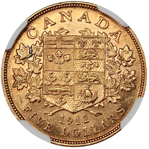 image for: Canada: 1912 Gold $5 NGC AU58