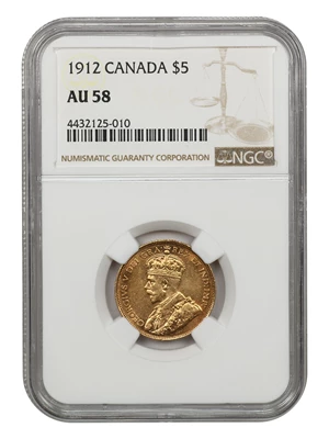 image for: Canada: 1912 Gold $5 NGC AU58