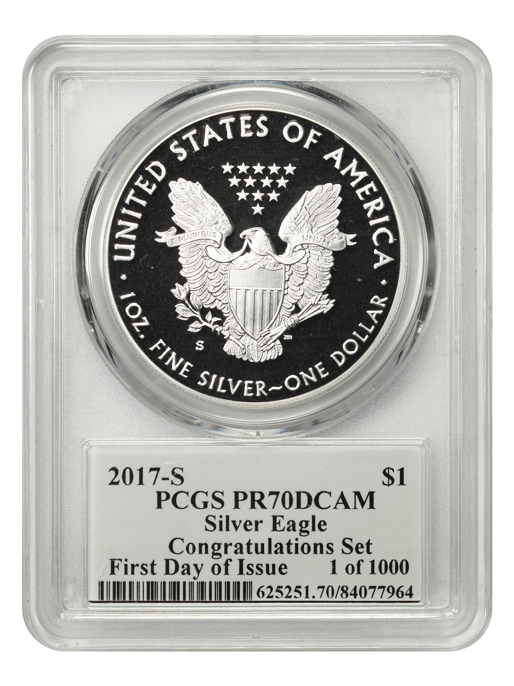 image for: 2017-S Silver Eagle $1 PCGS PR70DCAM (Congratulations Set  First Day of Issue)