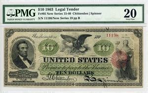 image for: FR. 95 1863 $10 Seal Type 2 PMG Very Fine 20