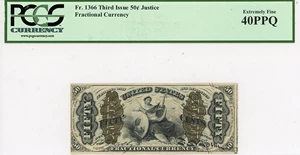 image for: FR. 1366 Fractional Currency 50 cent Justice PCGS Extremely Fine 40PPQ (Third Issue)