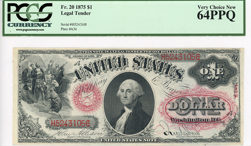 image for: FR. 20 1875 $1 Legal Tender PCGS Very Choice New 64PPQ