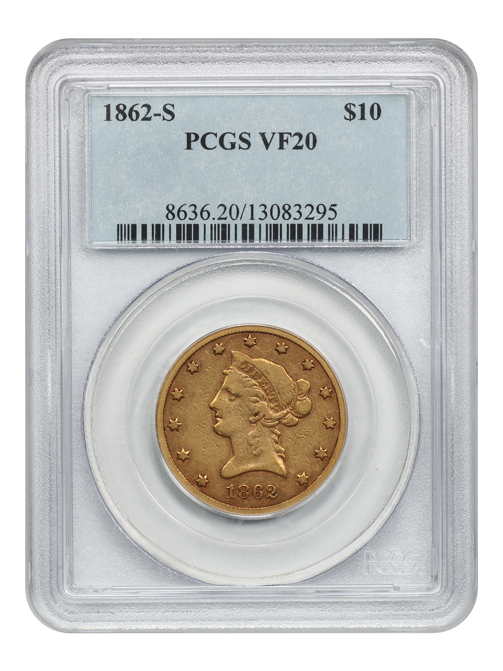 image for: 1862-S $10 PCGS VF20