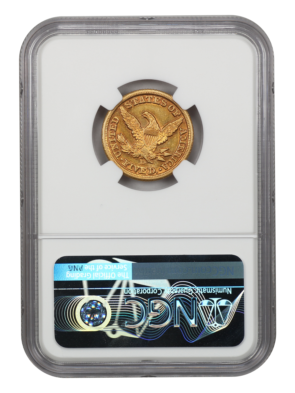 image for: 1855-D $5 NGC/CAC AU55 (Medium D)