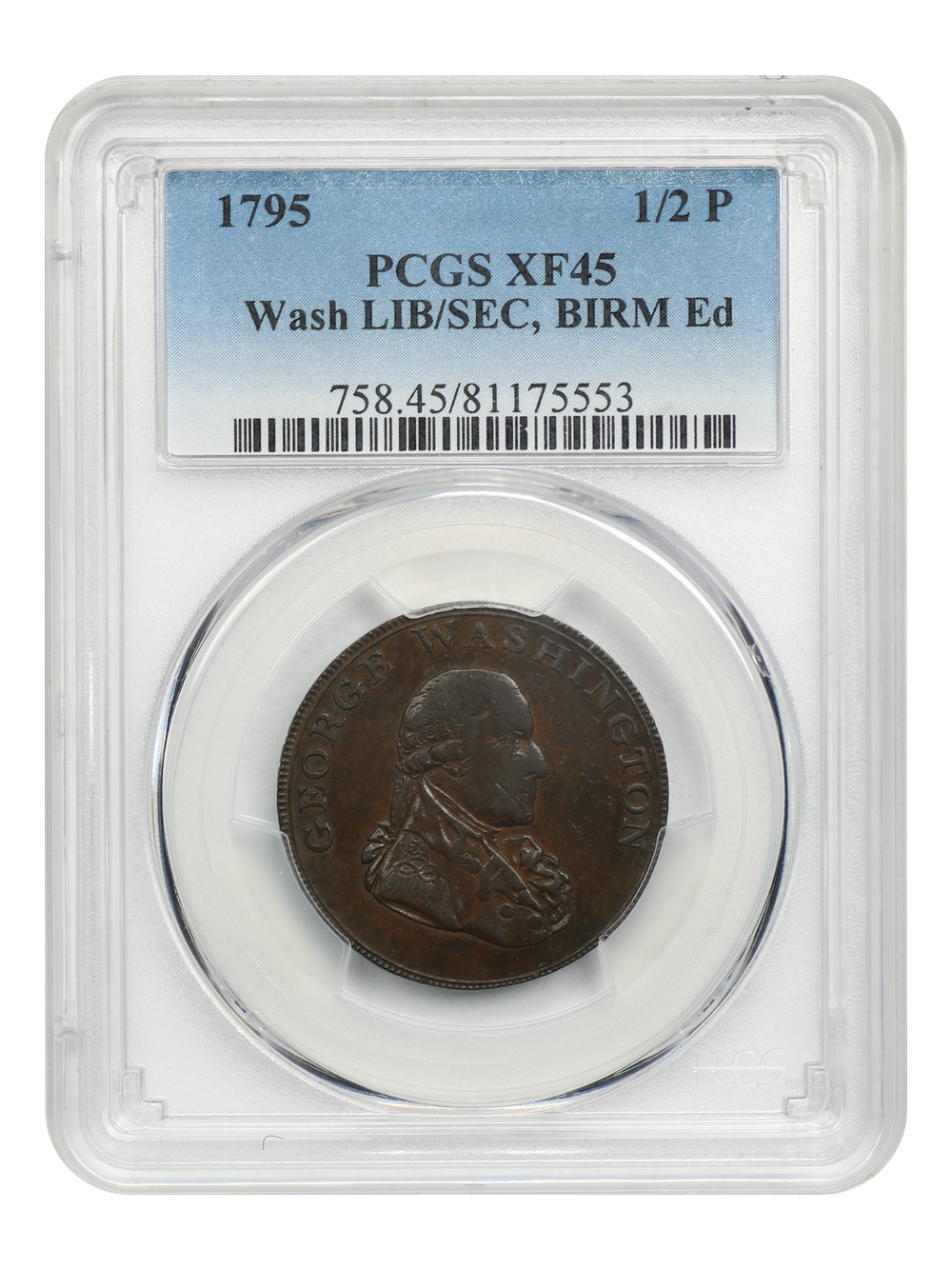 image for: 1795 Washington LIBERTY AND SECURITY 1/2 P PCGS XF45 (BIRMINGHAM Edge)