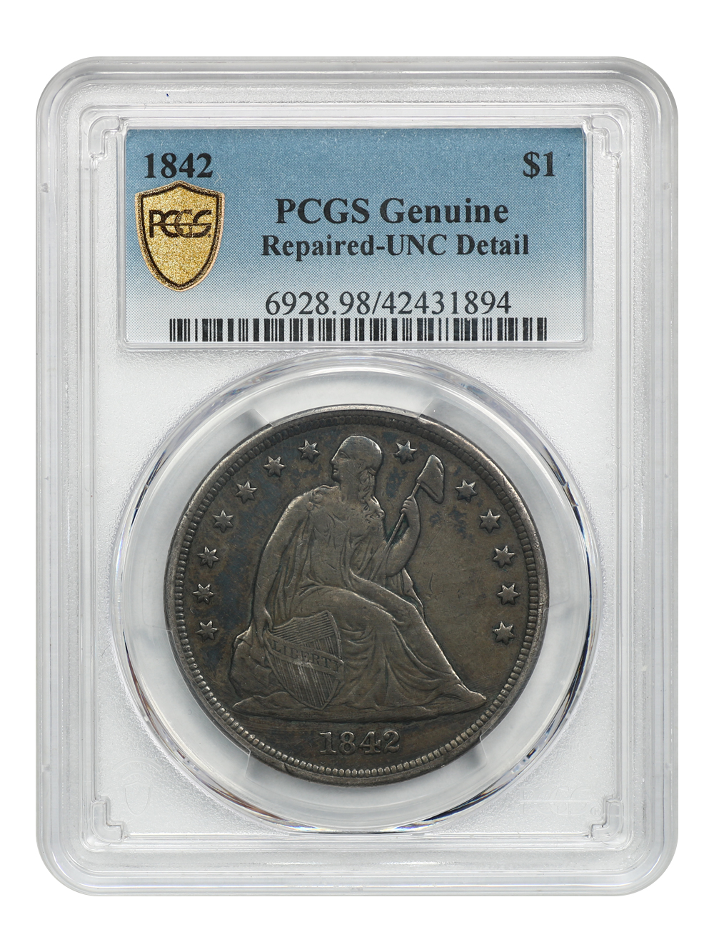 1842 $1 MS60 CAC thumbnail 3