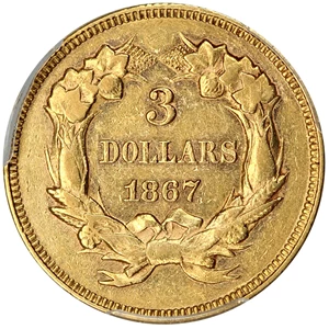 image for: 1867 $3 PCGS AU55