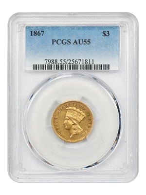 image for: 1867 $3 PCGS AU55