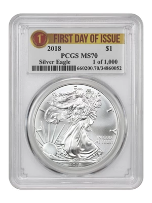 image for: 2018 Silver Eagle $1 PCGS MS70 (First Day of Issue)