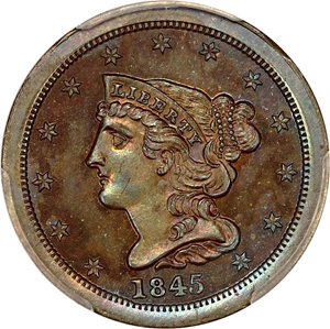 image for: 1845 1/2c PCGS Proof 65 BN (Restrike)