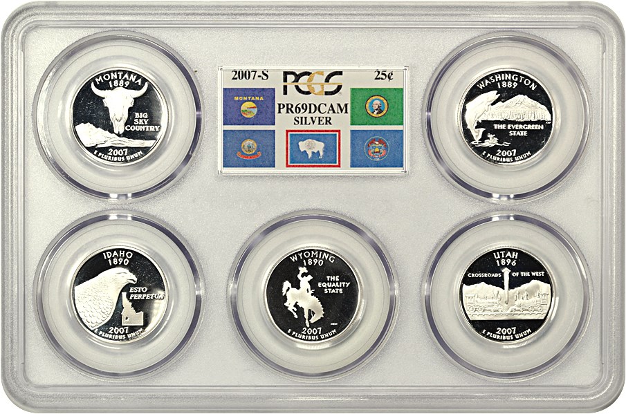 image for: 2007-S Silver Quarters Proof Set 25c PCGS Proof 69 DCAM (5 Coins)
