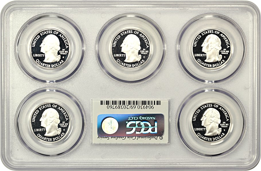 image for: 2007-S Silver Quarters Proof Set 25c PCGS Proof 69 DCAM (5 Coins)