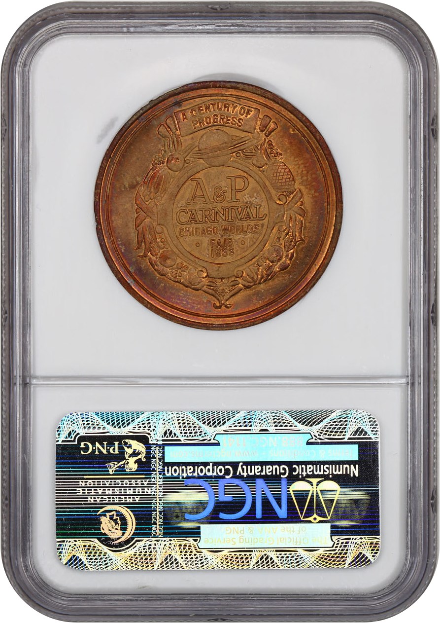 image for: 1933 Century Progress Expo  A&P Carnival  Pig rev  Gilt SC$1 NGC MS65 (HK-464)